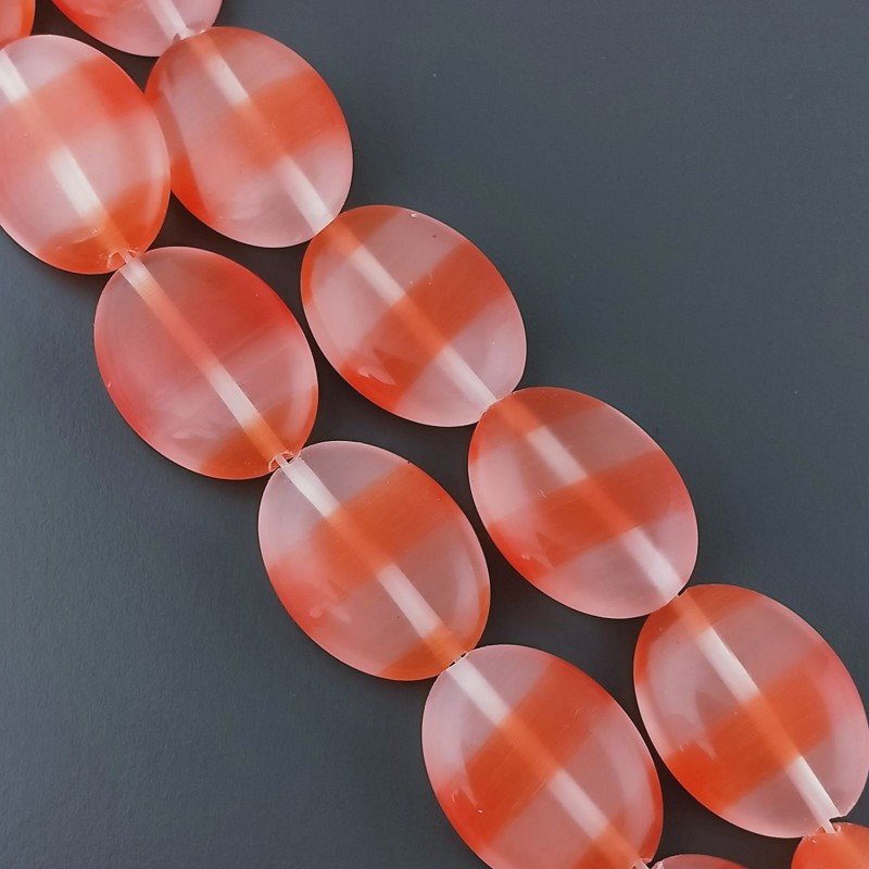 Cristallo Arancio a Strisce in Perline Forma Ovale Piatto Liscio Foro Passante 15X20mm