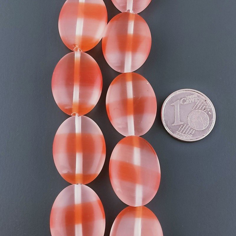 Cristallo Arancio a Strisce in Perline Forma Ovale Piatto Liscio Foro Passante 15X20mm