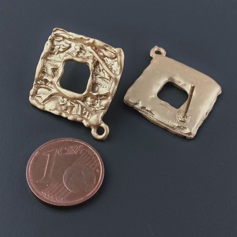 Base Per Orecchini In Zama A Perno Quadrato Forato 19mm-Dorato 1 paio 24x28mm