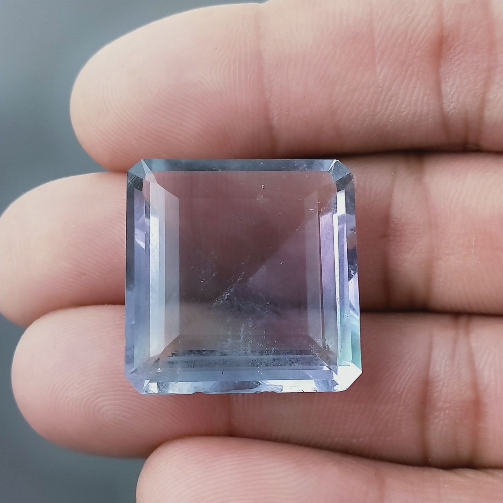 Fluorite Naturale Taglio Smeraldo Quadrato Sfacettato Fatto a Mano Gemma Sciolte 23mm 53.20 Carati 1pz