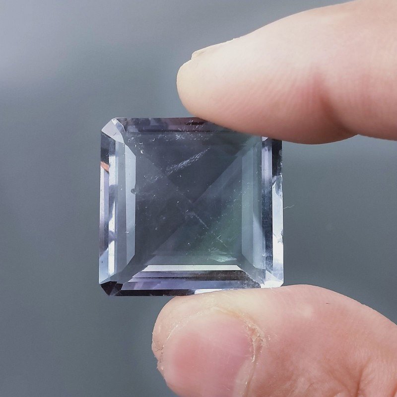 Fluorite Naturale Taglio Smeraldo Quadrato Sfacettato Fatto a Mano Gemma Sciolte 23mm 53.20 Carati 1pz
