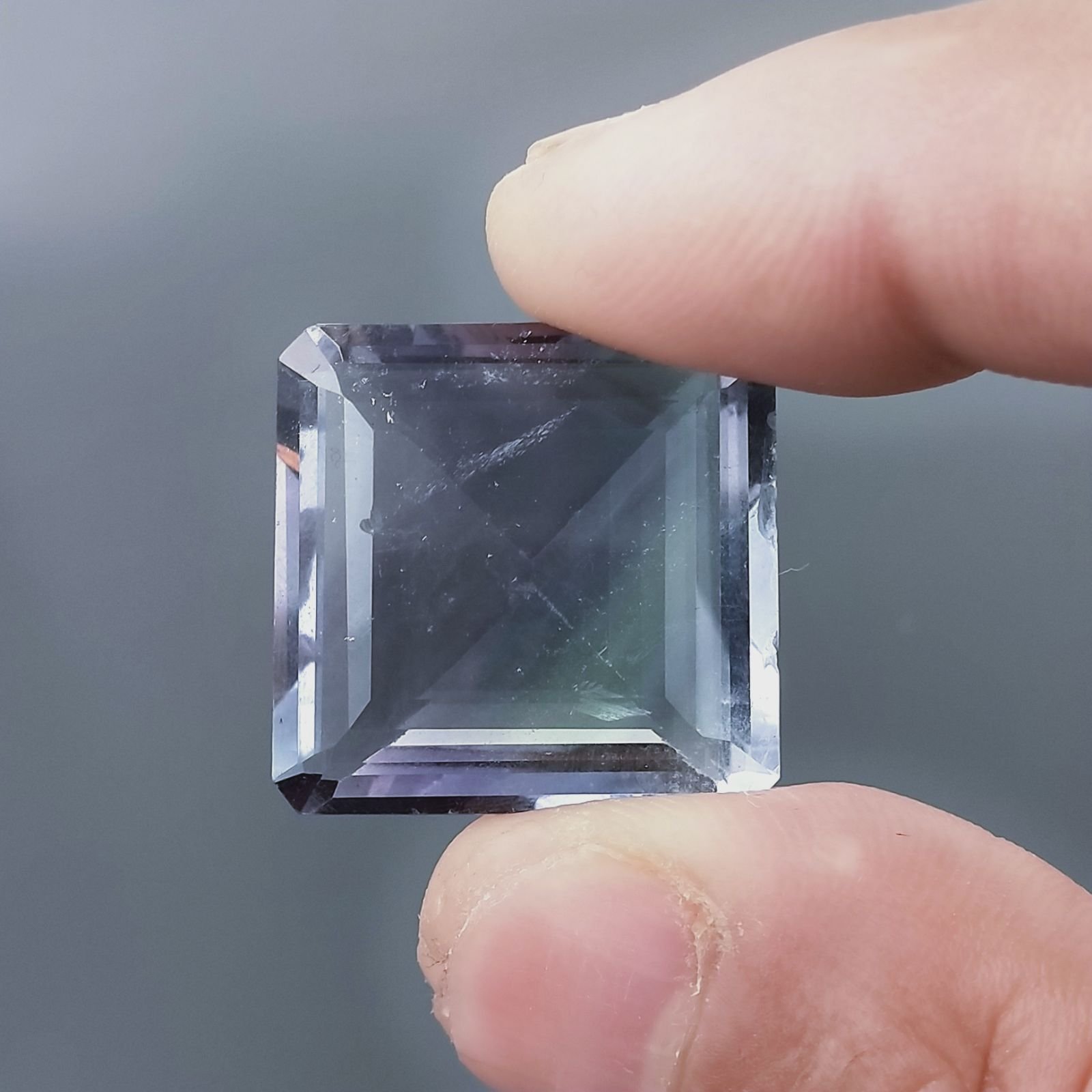 Fluorite Naturale Taglio Smeraldo Quadrato Sfacettato Fatto a Mano Gemma Sciolte 23mm 53.20 Carati 1pz
