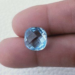 Topazio Azzurro Blu Svizzero Taglio Cuscino Piatto Briollette Sfacettata Fatto a Mano 12mm 1pz