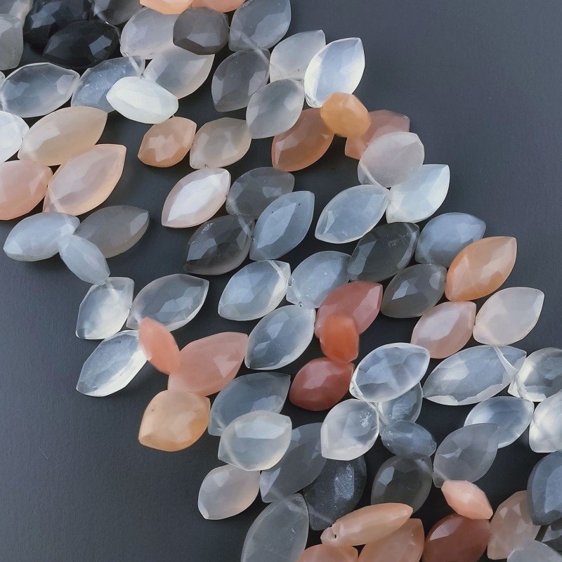 Pietra Di Luna Multicolore Naturale Perline Forma Foglia Sfaccettata a Mano Piatto Foro Laterale