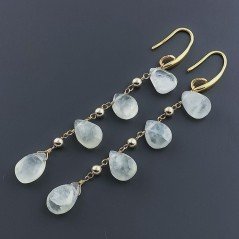Orecchini In Argento 925 A Nodo Orafo Dorato Con Prehnite Goccia Briolette Sfaccettato A Mano