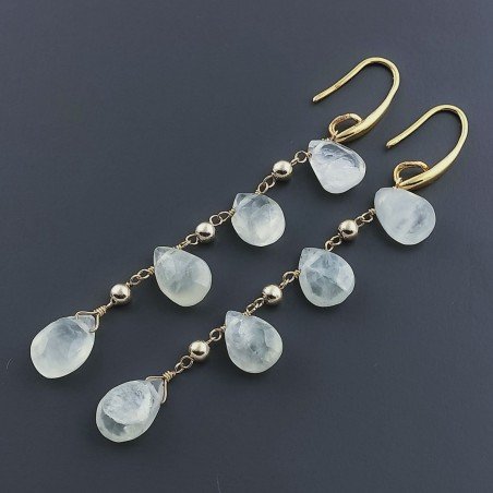Orecchini In Argento 925 A Nodo Orafo Dorato Con Prehnite Goccia Briolette Sfaccettato A Mano