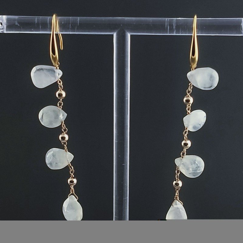 Orecchini In Argento 925 A Nodo Orafo Dorato Con Prehnite Goccia Briolette Sfaccettato A Mano