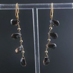 Orecchini In Argento 925 A Nodo Orafo Dorato Con Quarzo Fume Goccia Briolette Sfaccettato A Mano