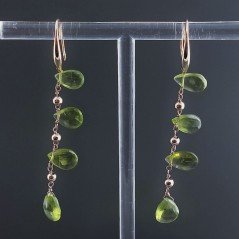 Orecchini In Argento 925 A Nodo Orafo Oro Rosa Con Olivina (Peridoto) Goccia Briolette Sfaccettato A Mano
