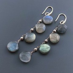Orecchini In Argento 925 A Nodo Orafo Oro Rosa Con Labradorite Goccia Briolette Sfaccettato A Mano