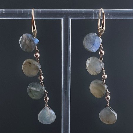 Orecchini In Argento 925 A Nodo Orafo Oro Rosa Con Labradorite Goccia Briolette Sfaccettato A Mano