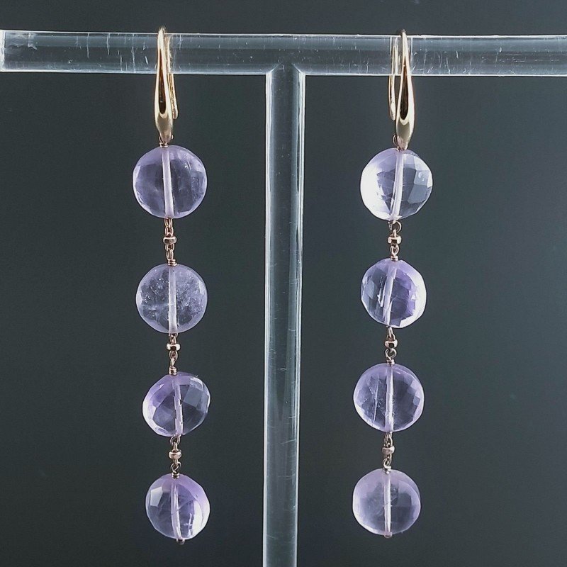 Orecchini In Argento 925 A Nodo Orafo Oro Rosa Con Ametista Rosa Di Francia Tondo Piatto Briolette Sfaccettato A Mano