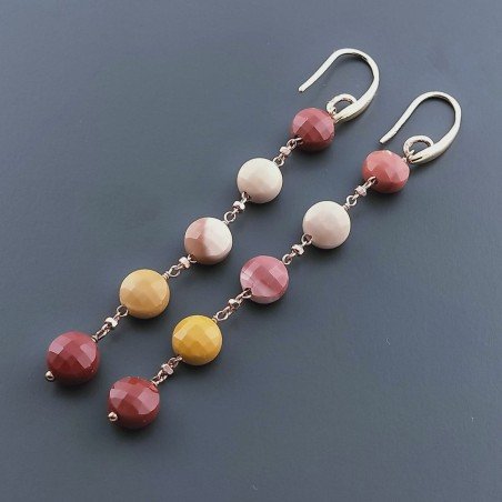 Orecchini In Argento 925 A Nodo Orafo Oro Rosa Con Mokaite Tondo Piatto Briolette Sfaccettato A Mano