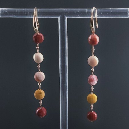 Orecchini In Argento 925 A Nodo Orafo Oro Rosa Con Mokaite Tondo Piatto Briolette Sfaccettato A Mano