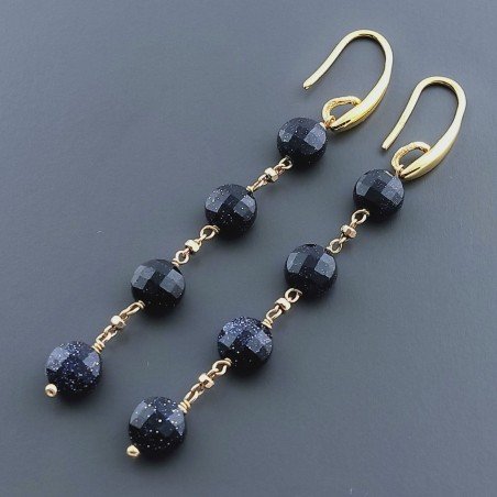 Orecchini In Argento 925 A Nodo Orafo Dorato Con Pietra Del Sole Blu Tondo Piatto Briolette Sfaccettato A Mano