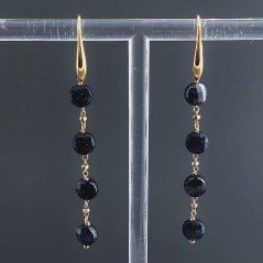 Orecchini In Argento 925 A Nodo Orafo Dorato Con Pietra Del Sole Blu Tondo Piatto Briolette Sfaccettato A Mano