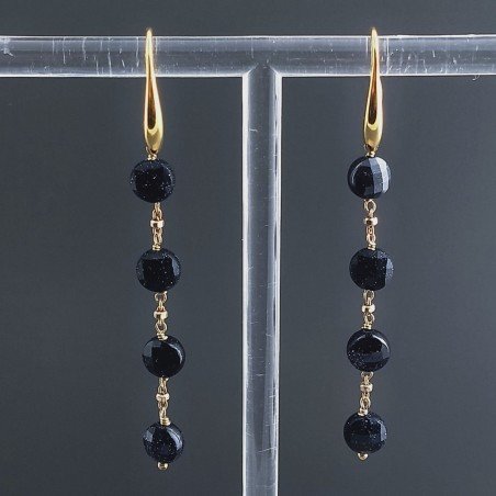 Orecchini In Argento 925 A Nodo Orafo Dorato Con Pietra Del Sole Blu Tondo Piatto Briolette Sfaccettato A Mano