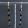 Orecchini In Argento 925 A Nodo Orafo Dorato Con Pietra Del Sole Blu Tondo Piatto Briolette Sfaccettato A Mano