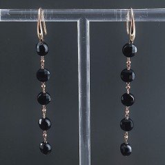Orecchini In Argento 925 A Nodo Orafo Oro Rosa Con Onice Nera Tondo Piatto Briolette Sfaccettato A Mano