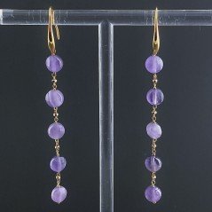 Orecchini In Argento 925 A Nodo Orafo Dorato Con Ametista Brasiliana Tondo Piatto Briolette Sfaccettato A Mano