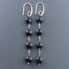 Orecchini In Argento 925 A Nodo Orafo Oro Rosa Con Pietra Del Sole Blu Tondo Piatto Briolette Sfaccettato A Mano