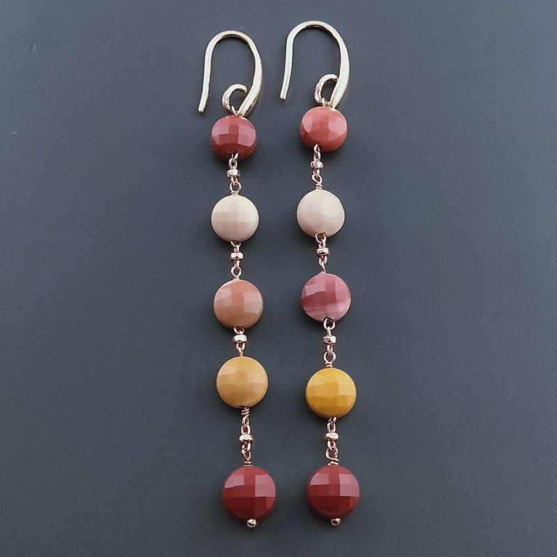 Orecchini In Argento 925 A Nodo Orafo Oro Rosa Con Mokaite Tondo Piatto Briolette Sfaccettato A Mano