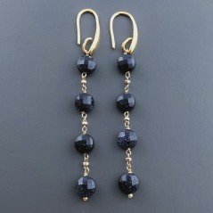 Orecchini In Argento 925 A Nodo Orafo Dorato Con Pietra Del Sole Blu Tondo Piatto Briolette Sfaccettato A Mano