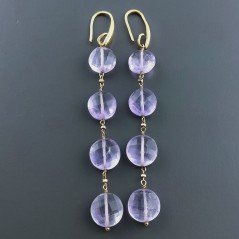 Orecchini In Argento 925 A Nodo Orafo Dorato Con Ametista Rosa Di Francia Tondo Piatto Briolette Sfaccettato A Mano