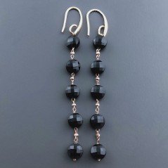 Orecchini In Argento 925 A Nodo Orafo Oro Rosa Con Onice Nera Tondo Piatto Briolette Sfaccettato A Mano