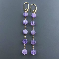 Orecchini In Argento 925 A Nodo Orafo Dorato Con Ametista Brasiliana Tondo Piatto Briolette Sfaccettato A Mano