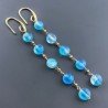 Orecchini In Argento 925 A Nodo Orafo Dorato Con Agata Blu Tondo Piatto Briolette Sfaccettato A Mano