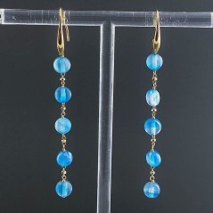 Orecchini In Argento 925 A Nodo Orafo Dorato Con Agata Blu Tondo Piatto Briolette Sfaccettato A Mano