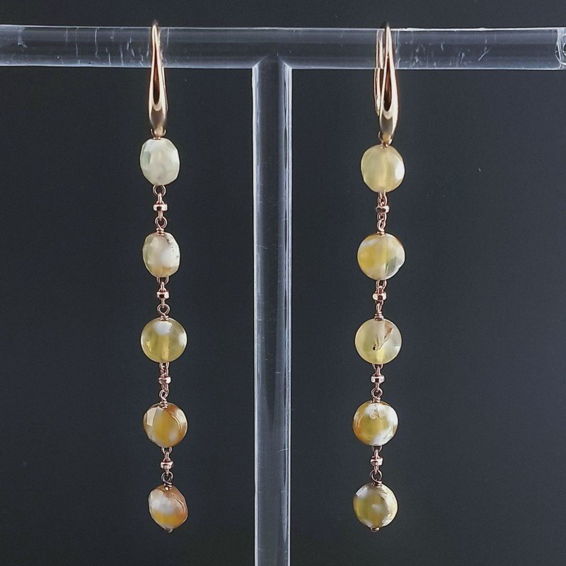 Orecchini In Argento 925 A Nodo Orafo Oro Rosa Con Agata Di Fuoco Tondo Piatto Briolette Sfaccettato A Mano
