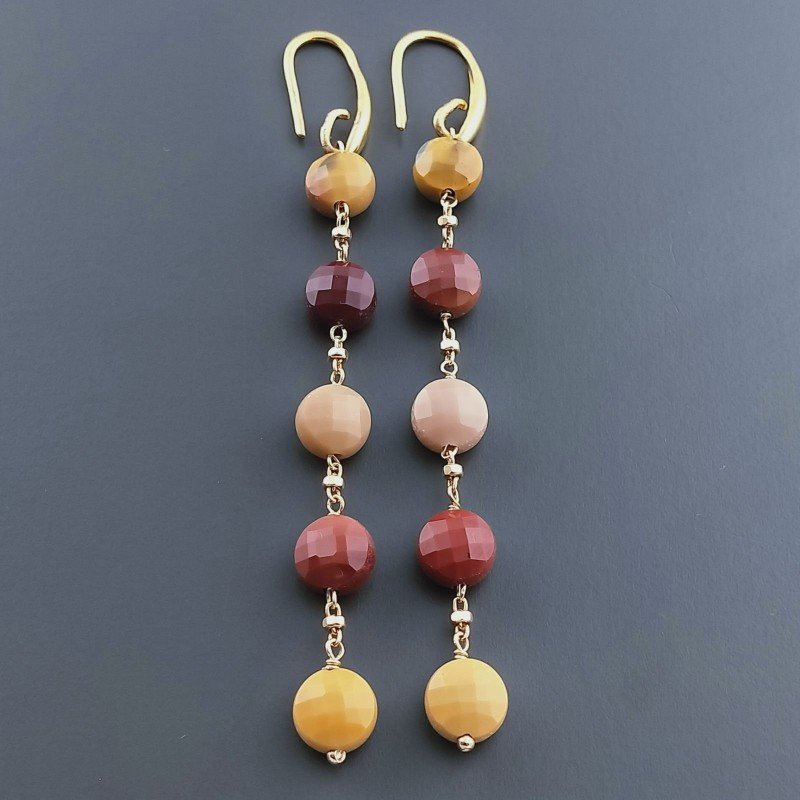 Orecchini In Argento 925 A Nodo Orafo Dorato Con Mokaite Tondo Piatto Briolette Sfaccettato A Mano