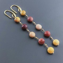 Orecchini In Argento 925 A Nodo Orafo Dorato Con Mokaite Tondo Piatto Briolette Sfaccettato A Mano