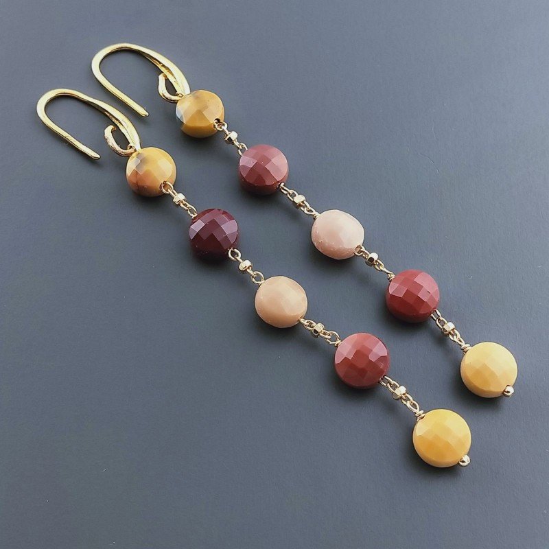 Orecchini In Argento 925 A Nodo Orafo Dorato Con Mokaite Tondo Piatto Briolette Sfaccettato A Mano