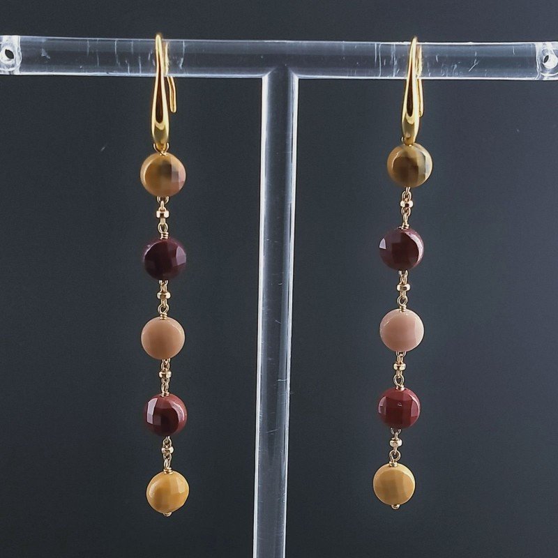 Orecchini In Argento 925 A Nodo Orafo Dorato Con Mokaite Tondo Piatto Briolette Sfaccettato A Mano