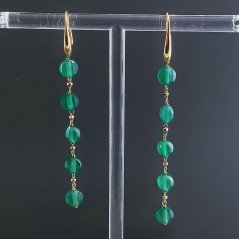 Orecchini In Argento 925 A Nodo Orafo Dorato Con Onice Verde Tondo Piatto Briolette Sfaccettato A Mano