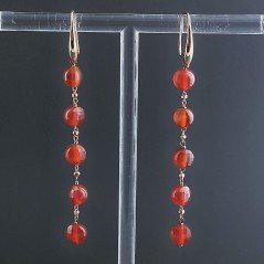 Orecchini In Argento 925 A Nodo Orafo Oro Rosa Con Corniola Rossa Tondo Piatto Briolette Sfaccettato A Mano