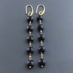 Orecchini In Argento 925 A Nodo Orafo Dorato Con Onice Nera Tondo Piatto Briolette Sfaccettato A Mano