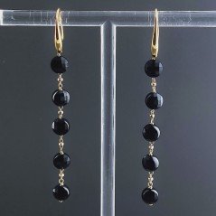 Orecchini In Argento 925 A Nodo Orafo Dorato Con Onice Nera Tondo Piatto Briolette Sfaccettato A Mano