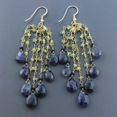 Orecchini Pioggia A Nodo Orafo Dorato Con Peridoto E Iolite Goccia Briolette Sfaccettata A Mano