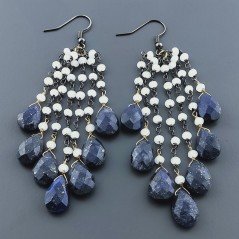 Orecchini Pioggia A Nodo Orafo Brunito Con Pietra Di Luna E Lapis Lazuli Goccia Briolette Sfaccettato A Mano