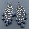 Orecchini Pioggia A Nodo Orafo Brunito Con Pietra Di Luna E Lapis Lazuli Goccia Briolette Sfaccettato A Mano