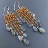 Orecchini Pioggia A Nodo Orafo Dorato Con Zircone Arancione E Labradorite Goccia Briolette Sfaccettato A Mano