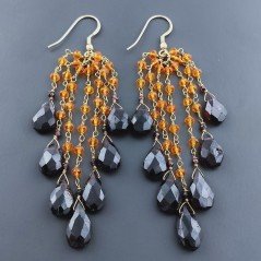 Orecchini Pioggia A Nodo Orafo Dorato Con Zircone Arancione E Granato Rosso Goccia Briolette Sfaccettato A Mano