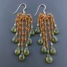 Orecchini Pioggia A Nodo Orafo Dorato Con Zircone Arancione E Olivina (Peridoto) Goccia Sfaccettato A Mano