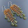 Orecchini Pioggia A Nodo Orafo Dorato Con Zircone Arancione E Olivina (Peridoto) Goccia Sfaccettato A Mano