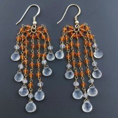 Orecchini Pioggia A Nodo Orafo Dorato Con Zircone Arancione E Pietra Di Luna Goccia Briolette Sfaccettato A Mano