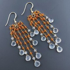 Orecchini Pioggia A Nodo Orafo Dorato Con Zircone Arancione E Pietra Di Luna Goccia Briolette Sfaccettato A Mano